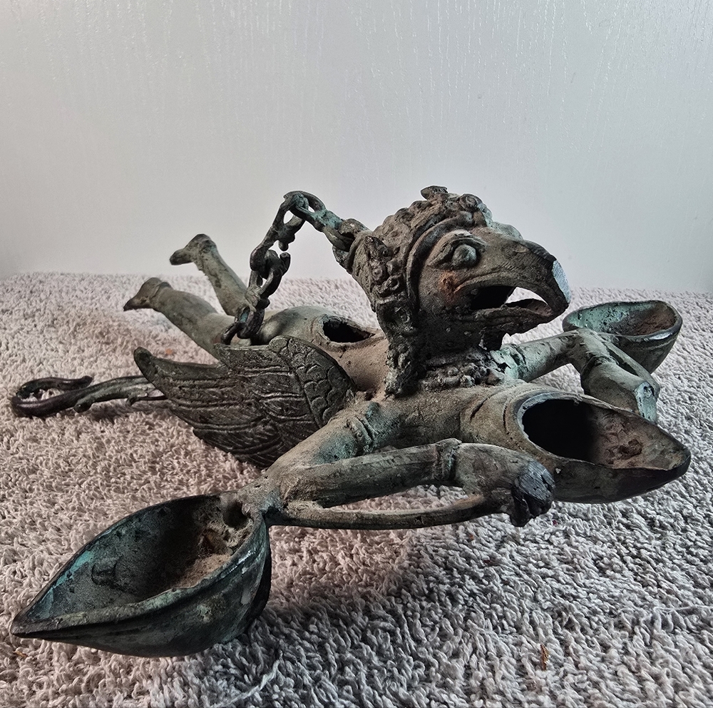 Hanging Bronze Flying Garuda Oil Lamp - Picture 2 of 16